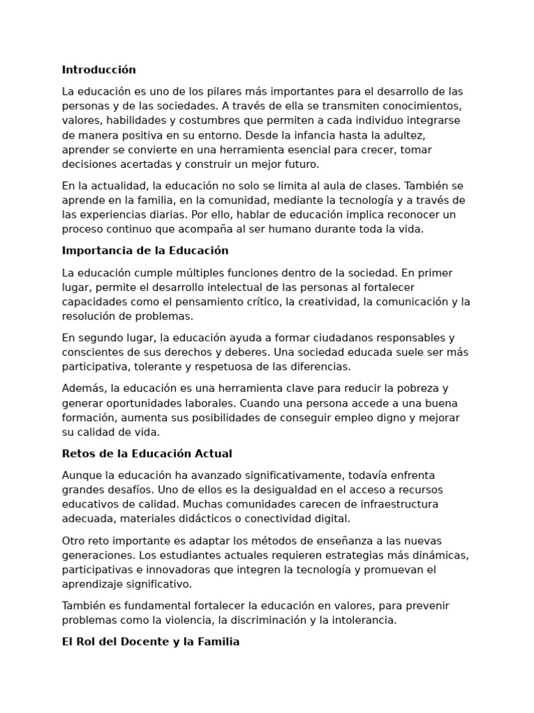 La Educación como Pilar del Desarrollo Humano y Social | PDF ...
