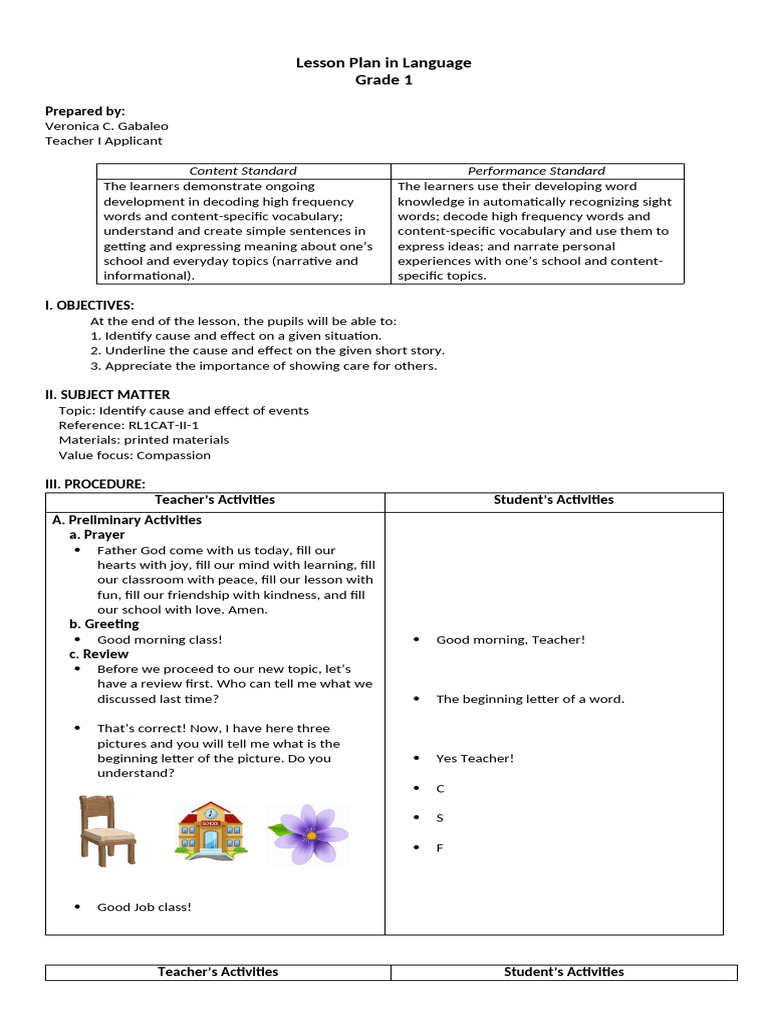 Lesson Plan in Language | PDF | Lesson Plan | Learning