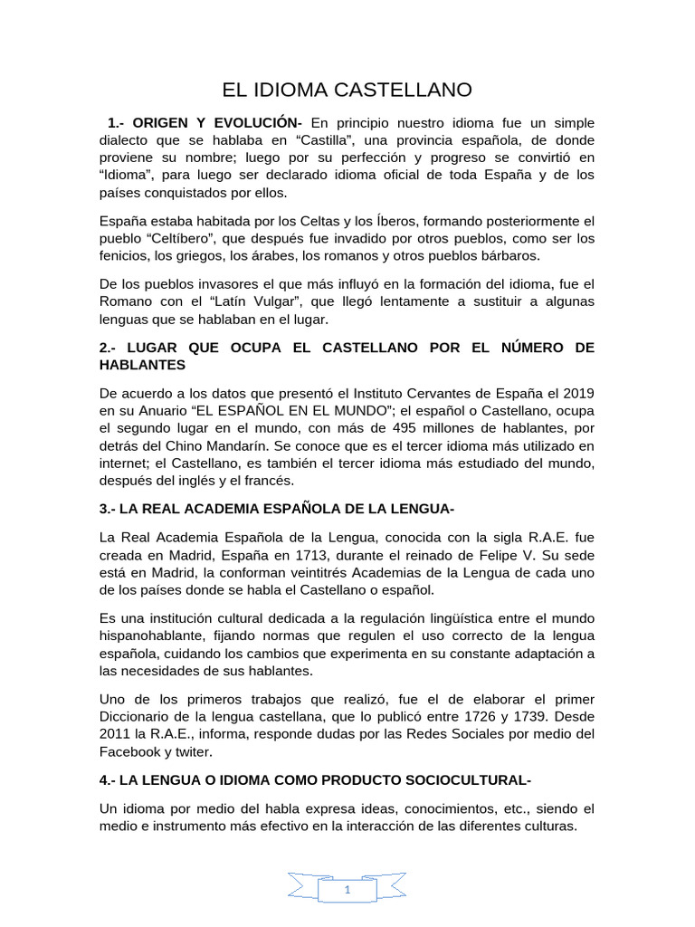 El Idioma Castellano | PDF | Lengua española | España
