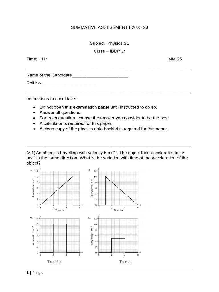 Summative Assessment 1 IBDP Jr Paper 1-SL | PDF | Force | Momentum