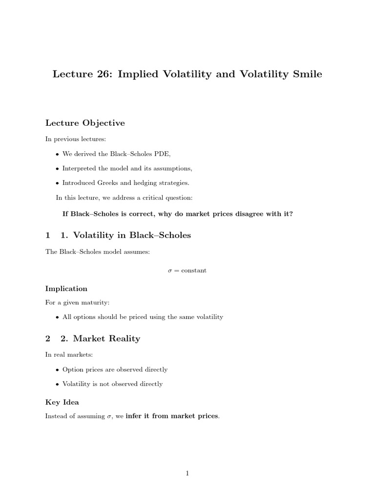 Lec29 | PDF | Black–Scholes Model | Implied Volatility
