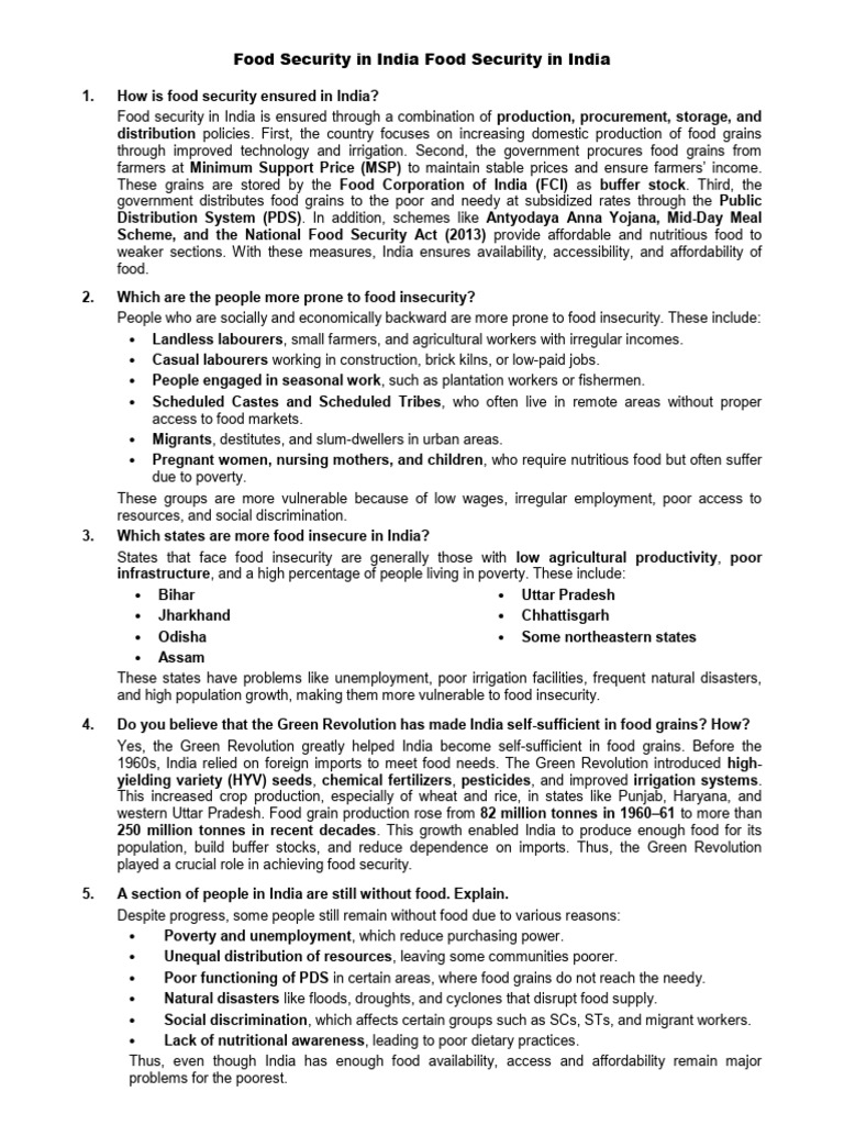 Food Security in India Food Security in India | PDF | Food Security ...