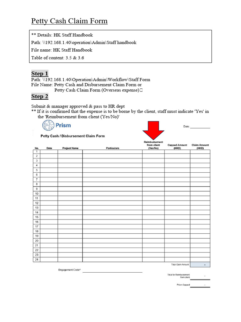Petty Cash Claim Form | PDF