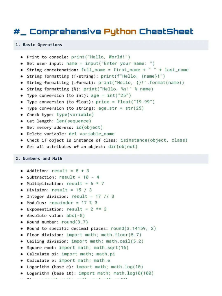 Comprehensive Python Cheatsheet | PDF