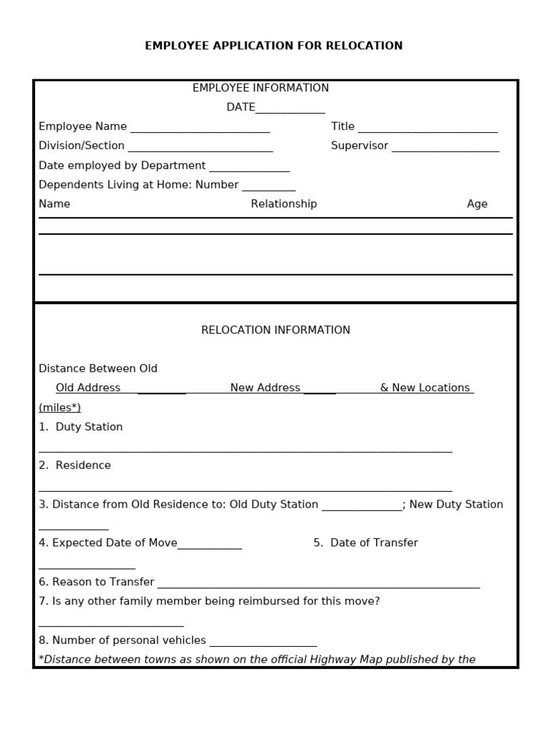 Employee Application for Relocation | PDF