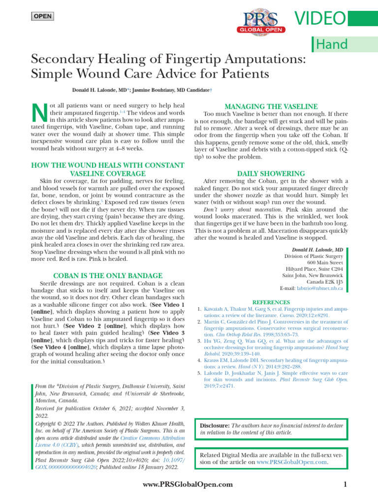 Secondary Healing of Fingertip Amputations: Simple Wound Care Advice ...