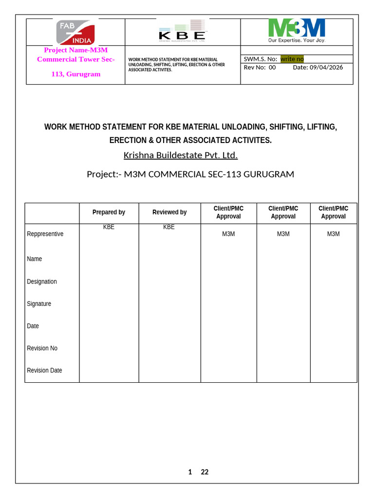 Method Statement for MS Errection Work | PDF | Crane (Machine) | Nut ...