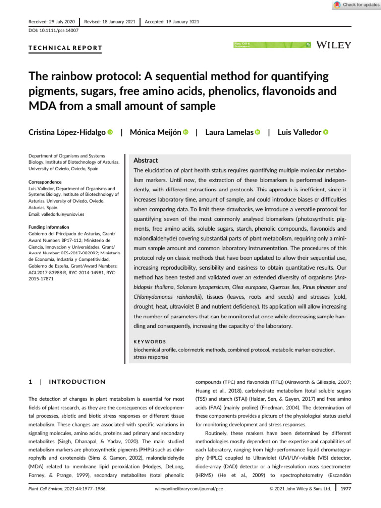 The rainbow protocol A sequential method for quantifying pigments | PDF ...