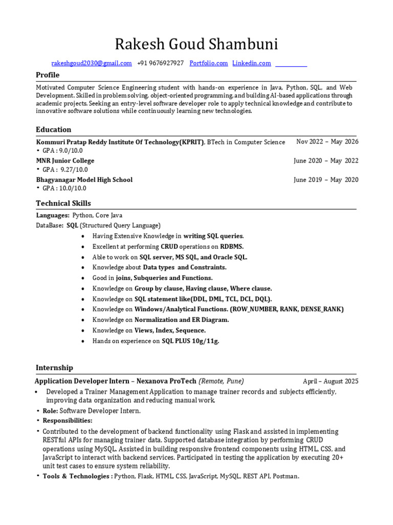 SQL Resume Jsp | PDF | Sql | Machine Learning