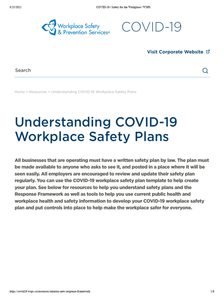 COVID-19 _ Safety for the Workplace _ WSPS | PDF | Occupational Safety ...