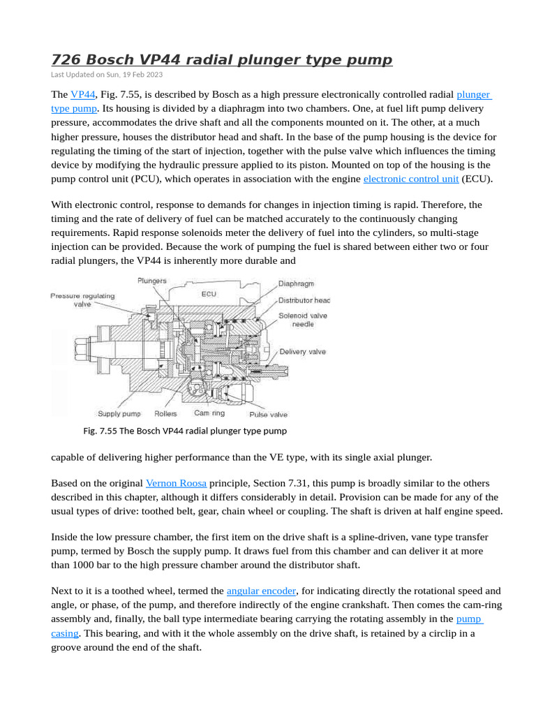 726 Bosch VP44 Radial Plunger Type Pump | PDF | Pump | Fuel Injection