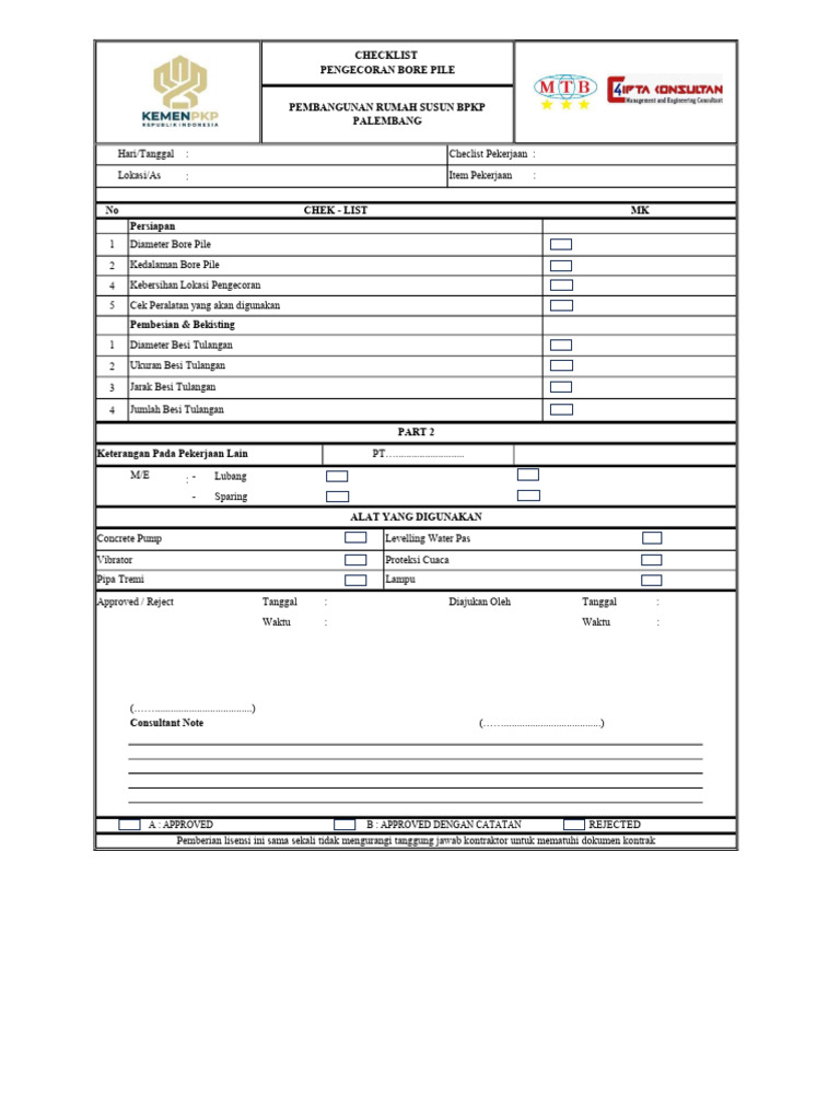 Check List Bore Pile | PDF