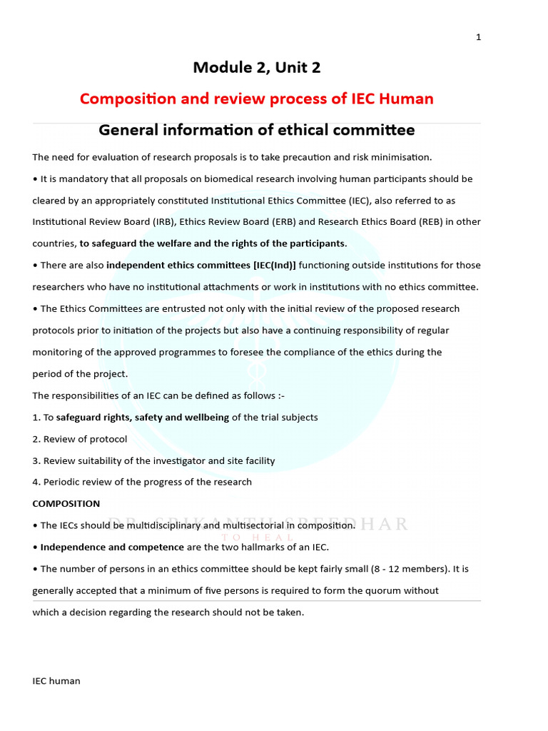 Iec Human Mod 2 Unit 2 | PDF | Institutional Review Board | Clinical Trial