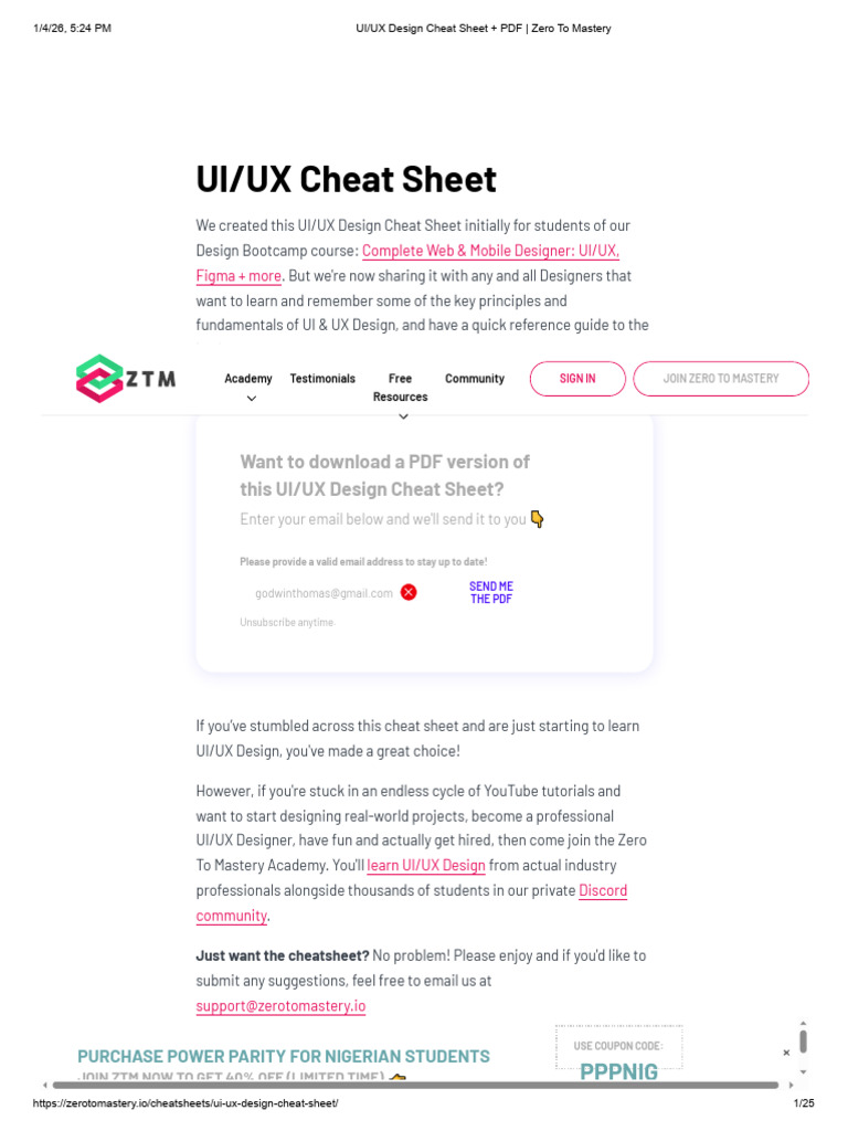 UI_UX Design Cheat Sheet + PDF _ Zero To Mastery | PDF | Typefaces | Serif