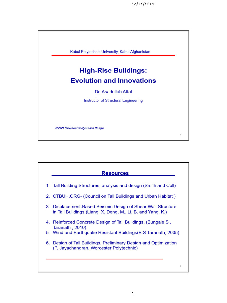 Lecture 1 and 2 of Tall Buildings | PDF
