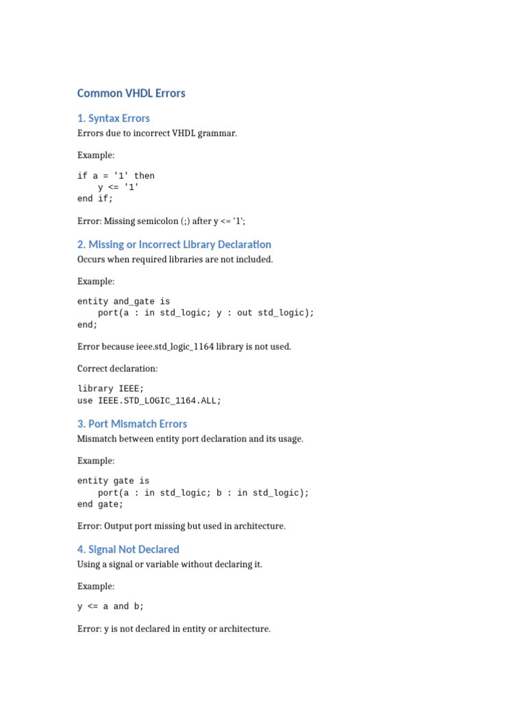 Common VHDL Errors | PDF