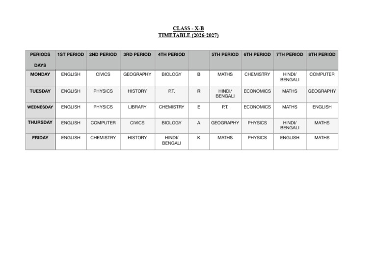 TIMETABLE (2026-2027) | PDF