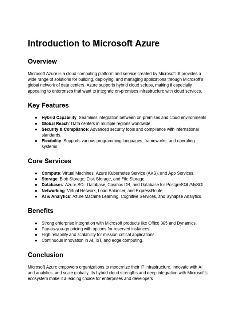 Introduction to Microsoft Azure | PDF