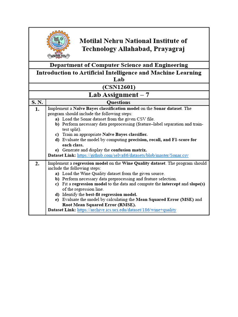 Aiml Lab Assignment - 7 | PDF