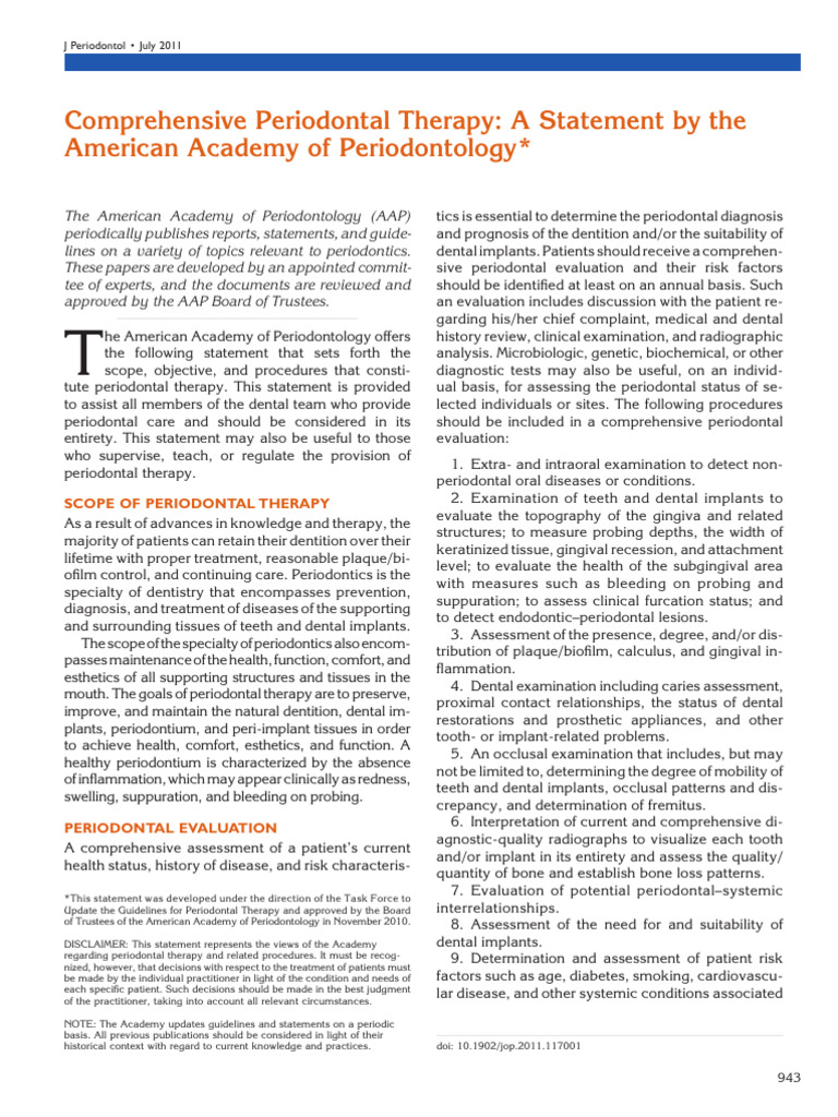 Comprehensive Periodontal Therapy A Statement by The American Academy ...