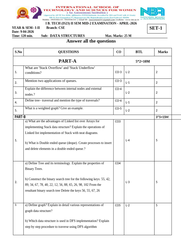 r23i-II Data Structures Mid-II Qs Paper | PDF | Queue (Abstract Data ...
