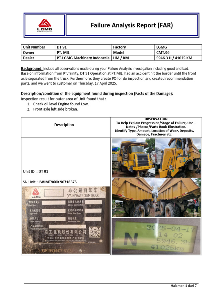 FAR.dt 91 Front Axle Broken - PT.trinity-PT.mil | PDF | Axle | Machines