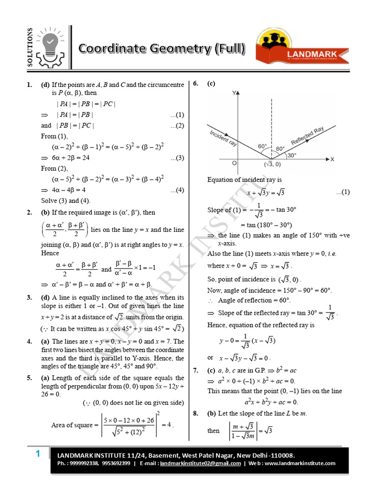 Solutions (Coordinate Geometry - Full) | PDF | Line (Geometry ...