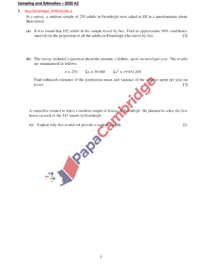 2020 A2 Sampling and Estimation | PDF