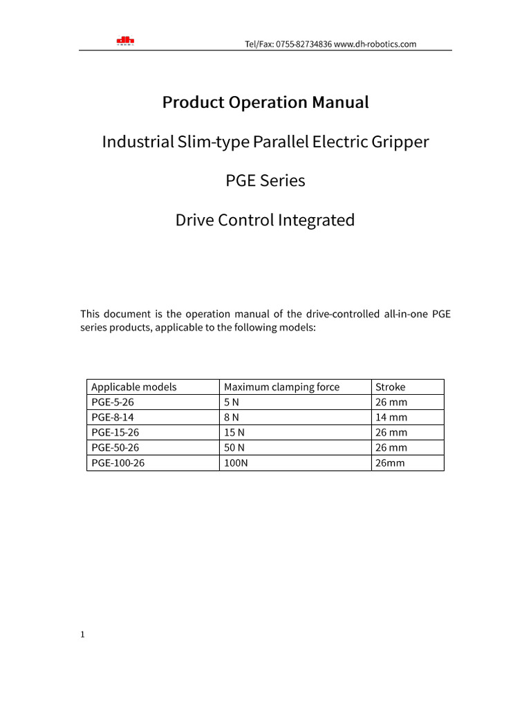 PGE Series Internal Controller Short Manual DH Robotics ENV3.1 | PDF