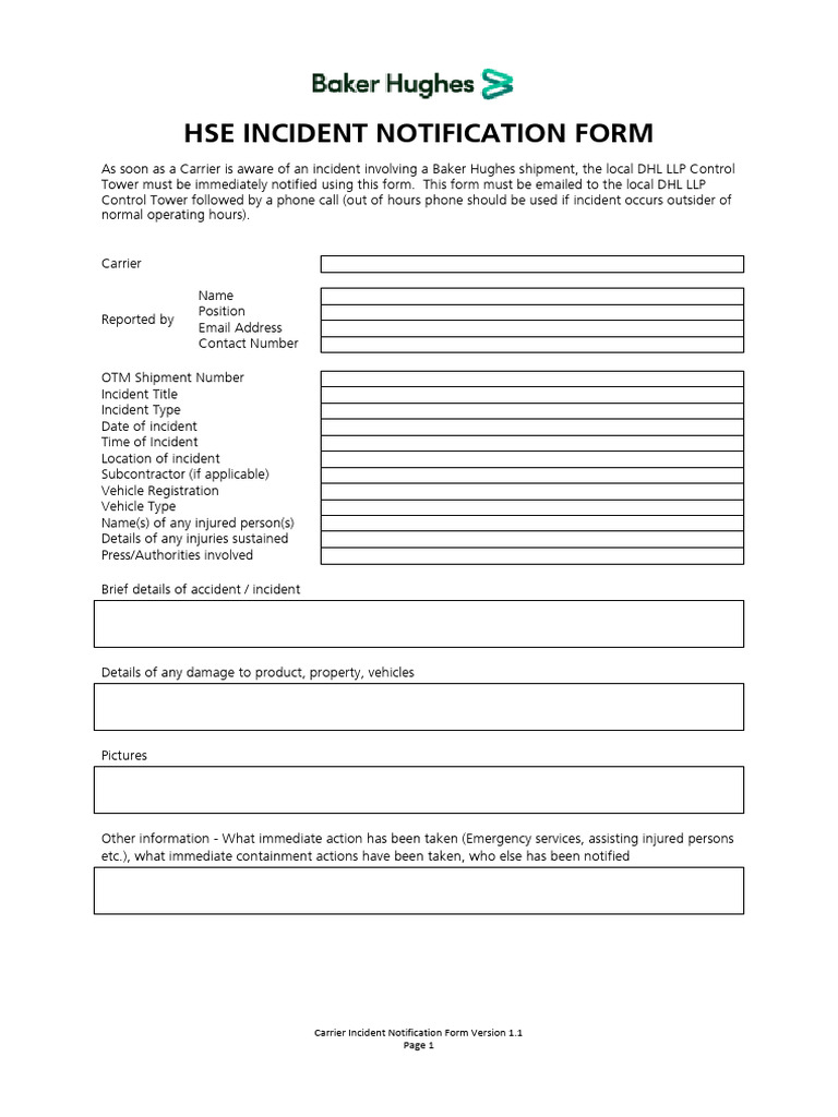 HSE Incident Notification Form - Appendix 6 | PDF