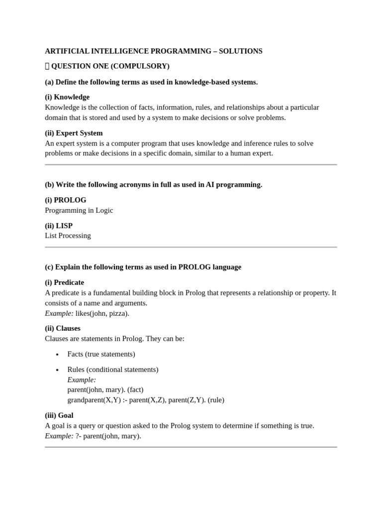 Artificial Intelligence Programming Revision | PDF | Artificial ...