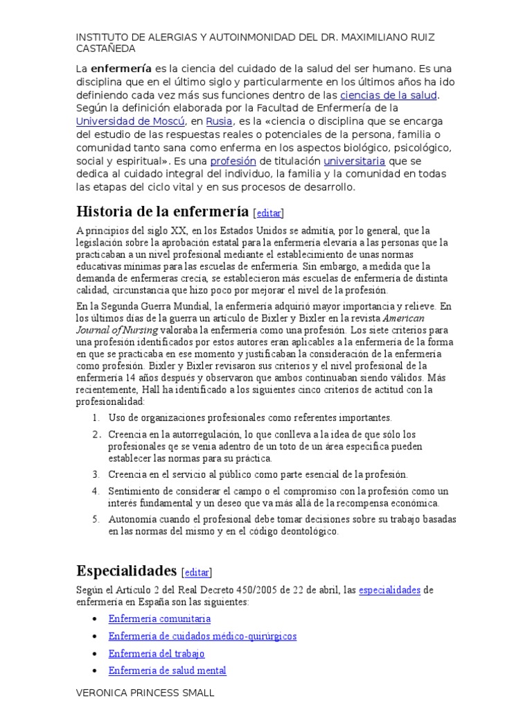 La Enfermería Es La Ciencia Del Cuidado de La Salud Del Ser Humano ...