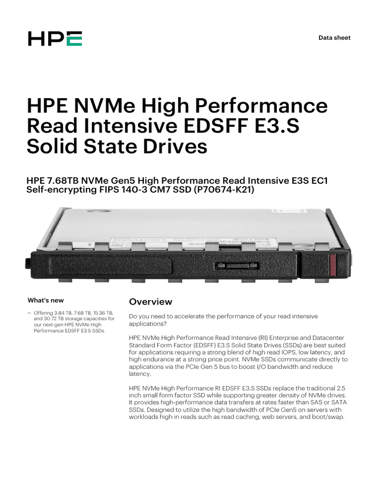 HPE 7.68TB NVMe Gen5 High Performance Read Intensive E3S EC1 Self ...