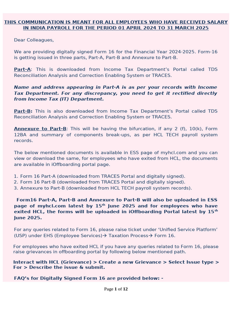 Form 16 Instructions_FY 2024-25 | PDF | Tax Deduction | Government Finances
