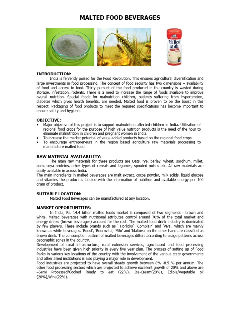 Malt Based Drinks Manu Process | PDF | Brewing | Malt