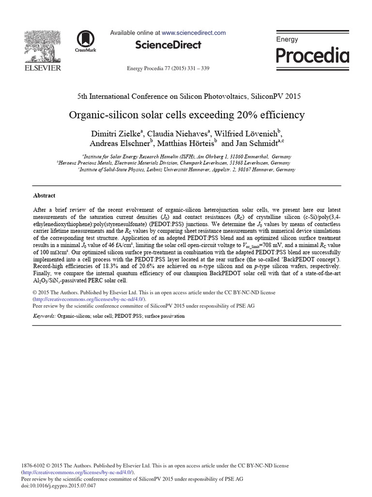Organic-silicon solar cells exceeding 20% efficiency | PDF