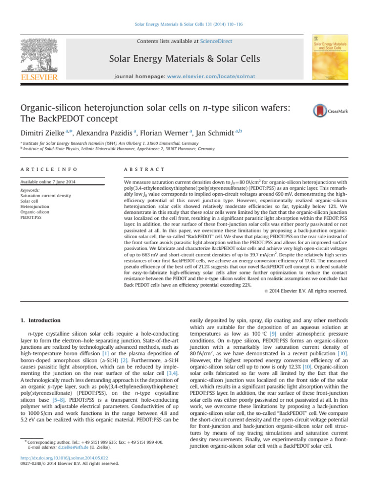 1-sOrganic-silicon heterojunction solar cells on n-type silicon wafers ...