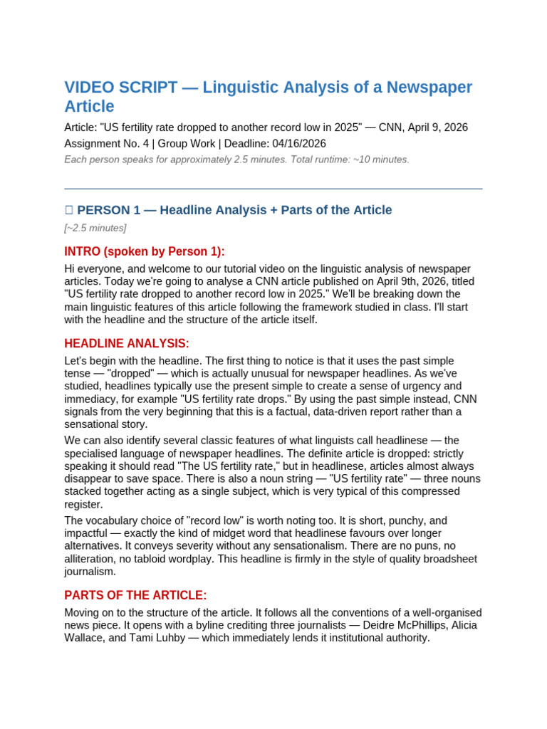 Video Script CNN Fertility Article | PDF | Information | Journalism