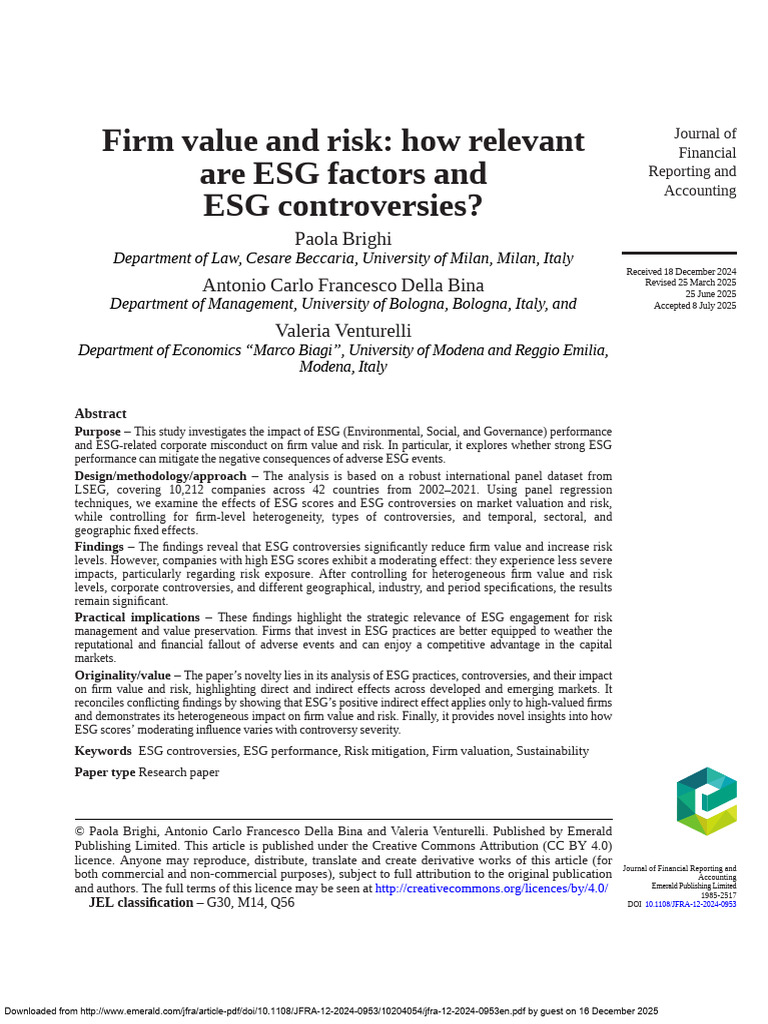 Firm Value and Risk-how Relevant Are ESG Factors and ESG Controversies ...