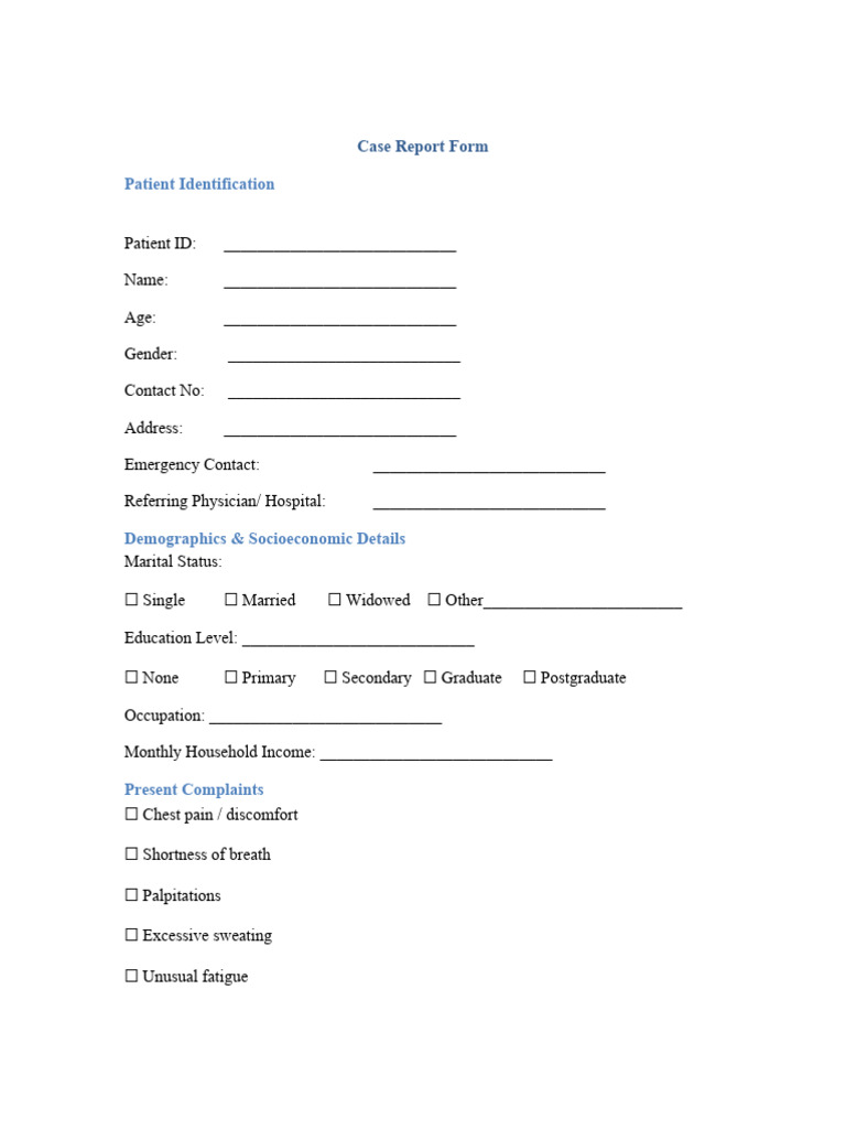 Case Report Form 1 - Copy (2) | PDF | Chronic Condition ...