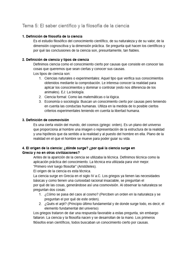 Tema 5 - El Saber Científico y La Filosofía de La Ciencia | PDF ...