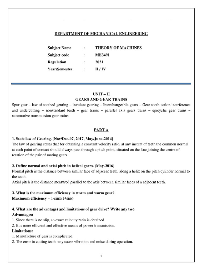 UNIT-2 TOM Compressed (2) (1) | PDF | Gear | Mechanical Engineering