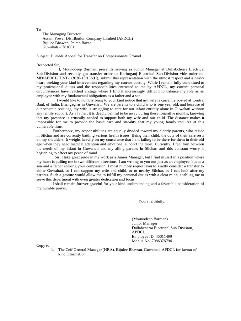 To MD APDCL Transfer Request | PDF | Behavioural Sciences | Psychology