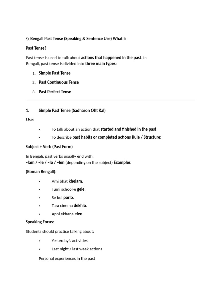 Bengali Past Tense Part 1 Hw | PDF | Grammatical Tense | Semantics