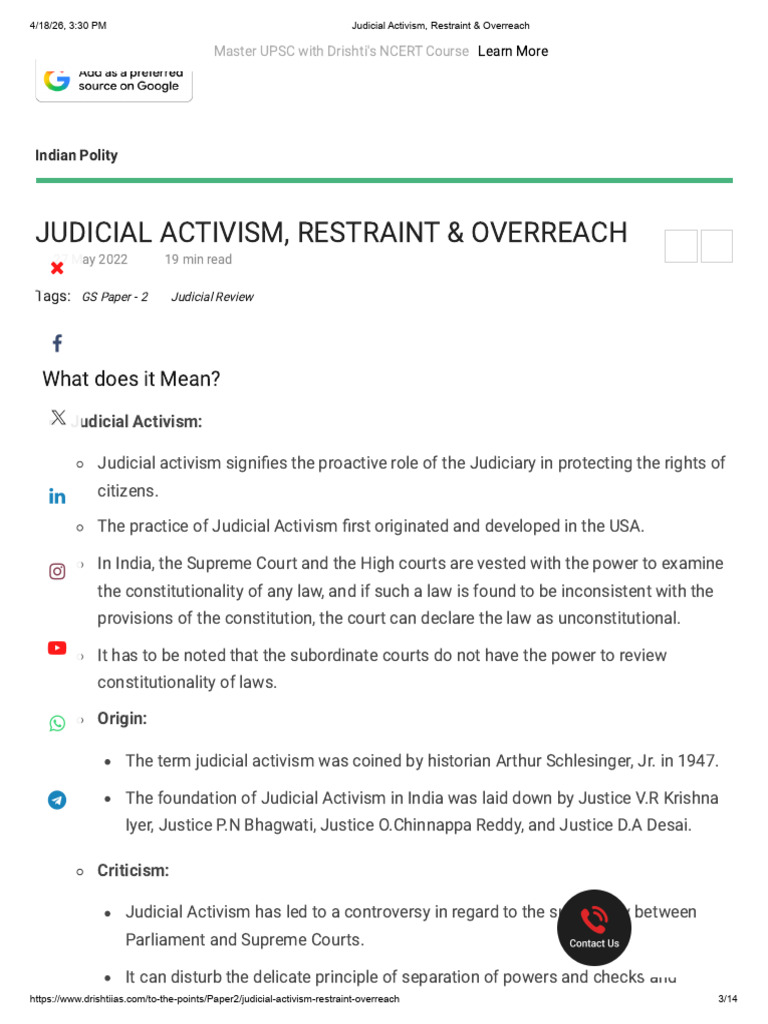 Judicial Activism, Restraint & Overreach | PDF | Precedent | Judicial ...