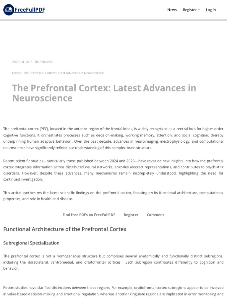 The Prefrontal Cortex Latest Advances in Neuroscience | PDF ...