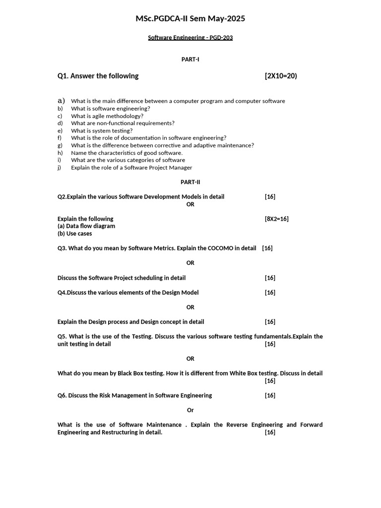 PGDCA SE Questions | PDF