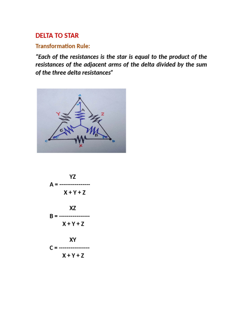 Delta Star Transformation Rules and Formulas | PDF