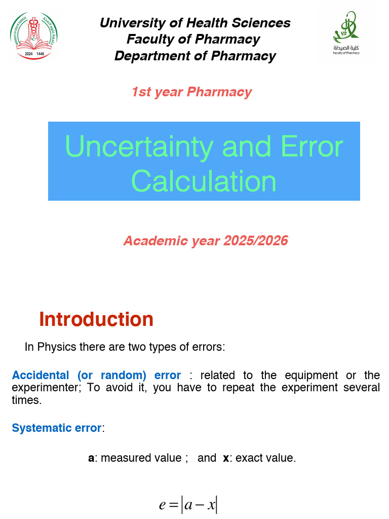Uncertainty and Error Calculation 2025 | PDF