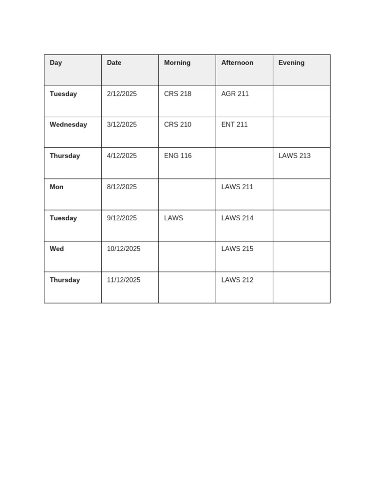 Timetable | PDF